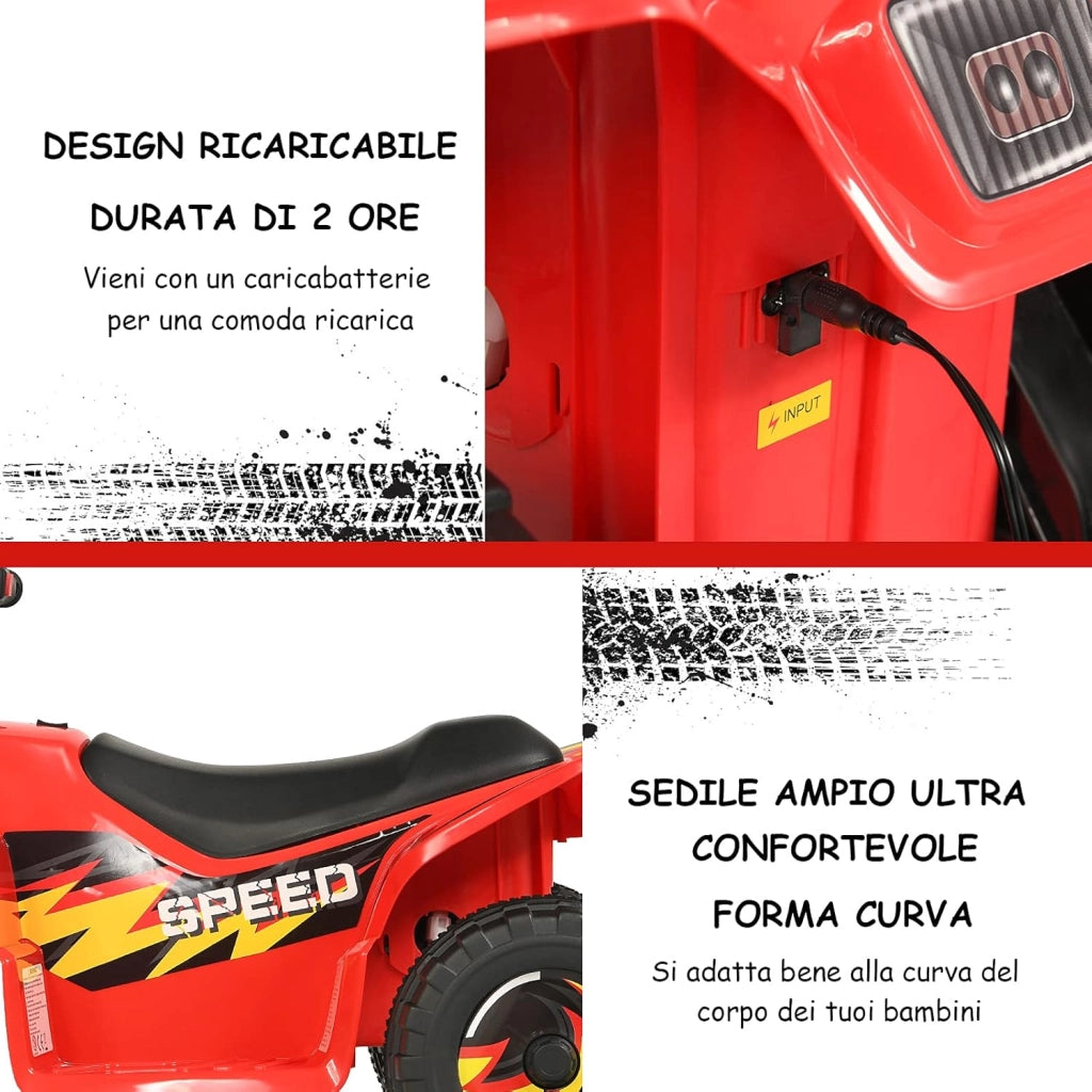 6V Quad Elettrico per Bambini, Mini Quad da Spiaggia con Funzione Avanti/Indietro, Velocità Massima 4,6 km/h, Regalo per Bambini 3 Anni+ (Rosso)