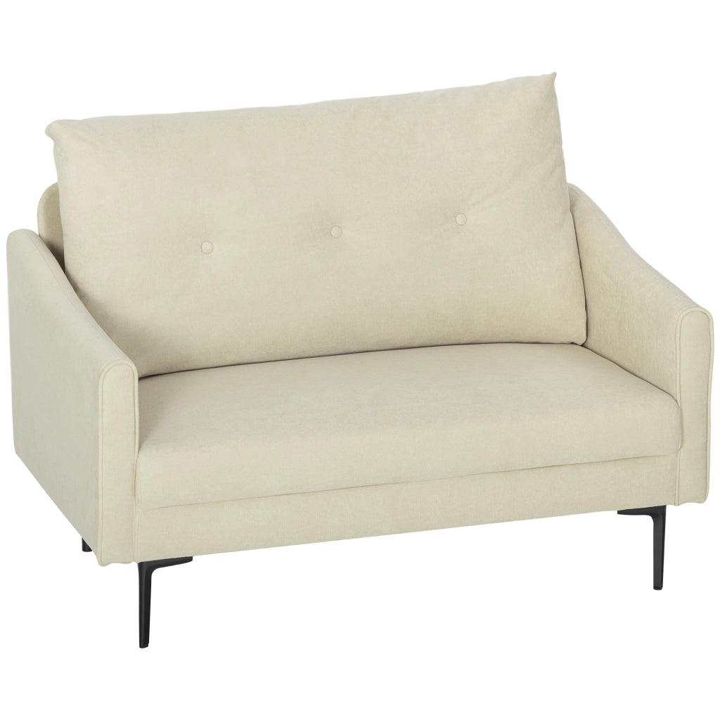 Divano 2 Posti Design Moderno 124x73x92 cm Schienale Trapuntato a Bottoni e Rivestimento in Velluto Crema