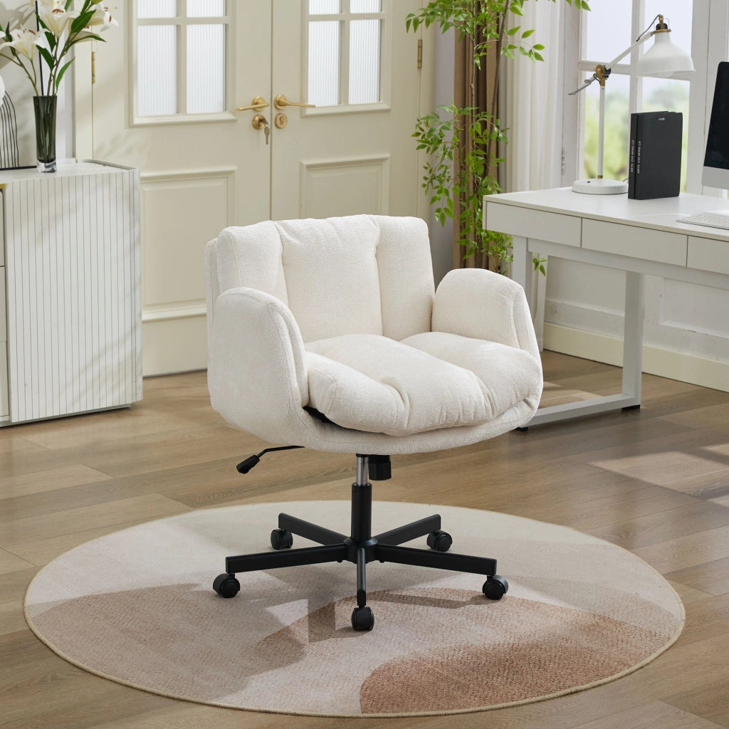 Sedia da ufficio girevole in ciniglia con altezza regolabile e braccioli ribaltabili beige 74 × 53 × 37 cm