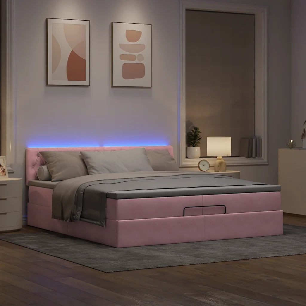 Struttura Letto Pouf con Materassi Rosa 200x200 cm Velluto
