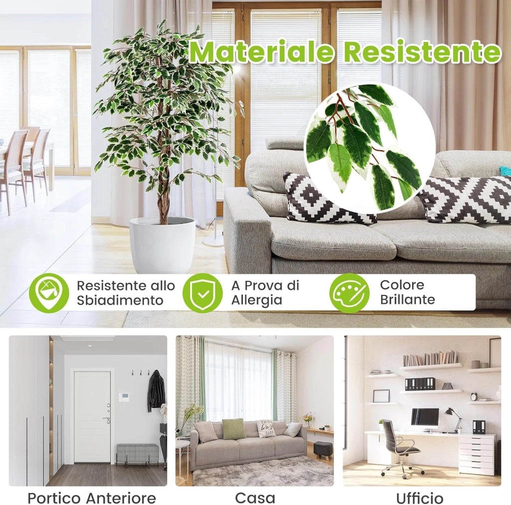 Albero di Fico Artificiale 160 CM, Pianta Finta da Interno con 1008 Foglie, Tronco Naturale in Legno, Vaso Robusto, Muschio Secco, Albero Finto per Casa, Ufficio, Soggiorno, Portico