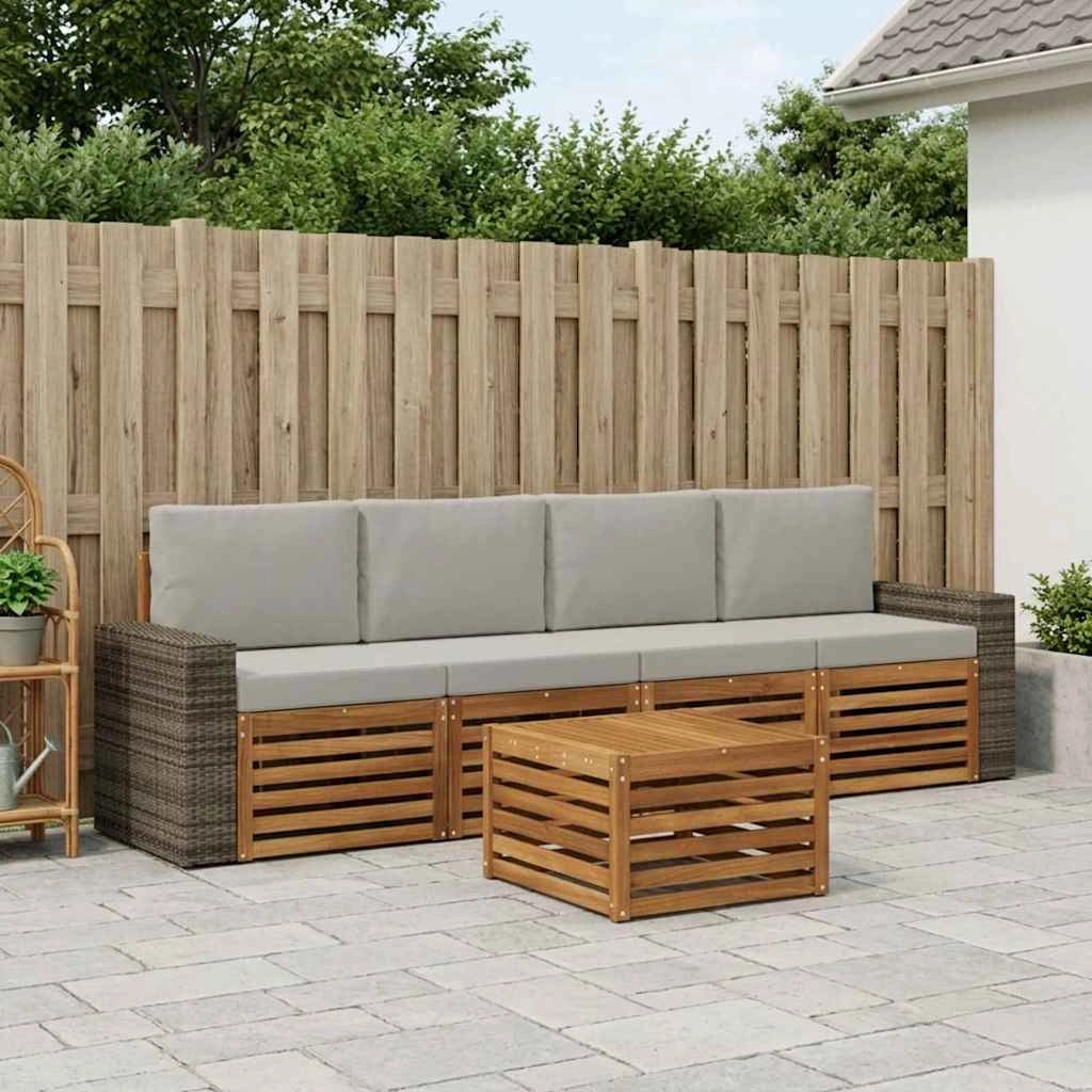 Set di divani da esterno 5 pz Naturale e Grigio Chiaro 3384007