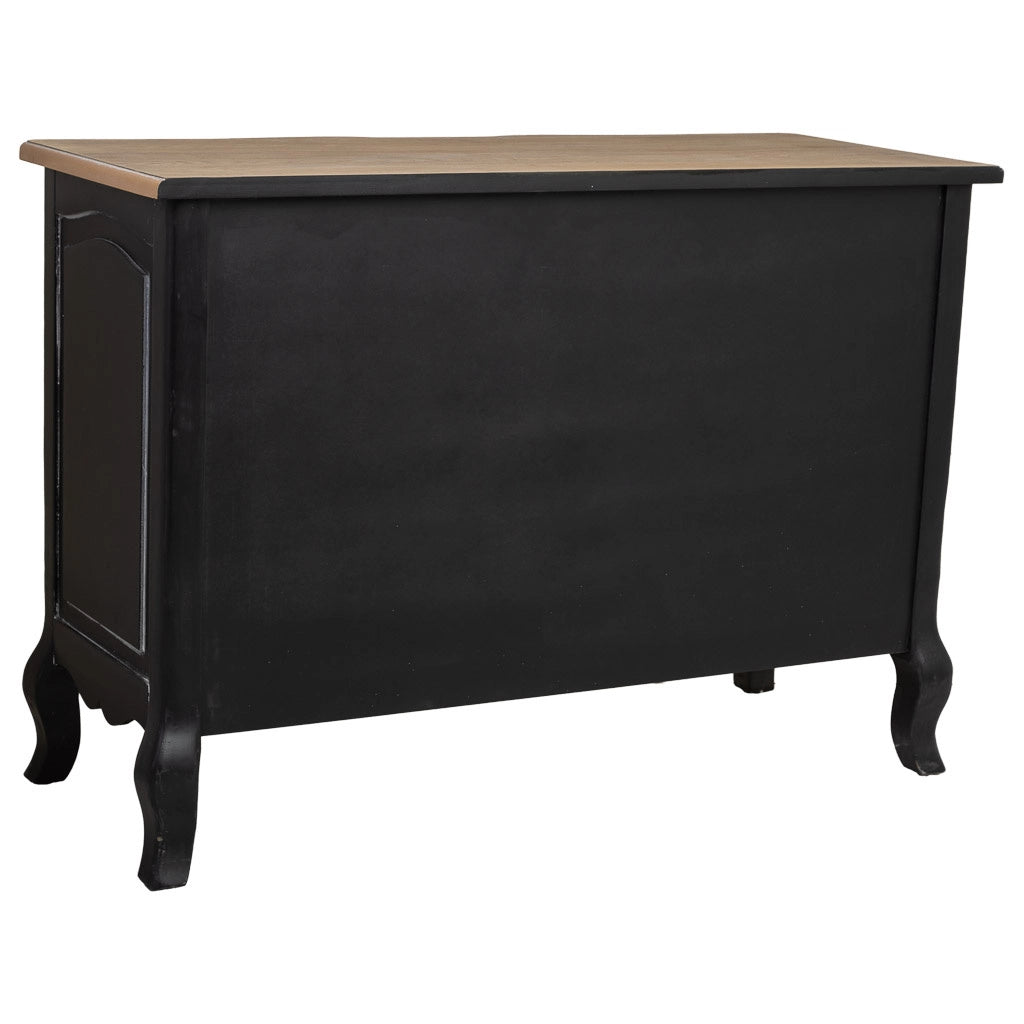 Comò in legno laccato nero invecchiato con 9 cassetti 120x51x84h cm