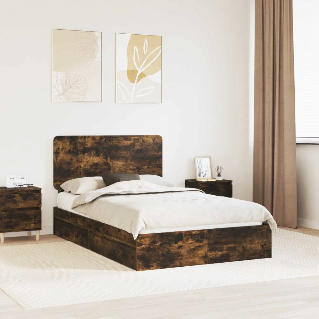 Letto con Contenitore con testiera Rovere fumé 135 x 190 cm