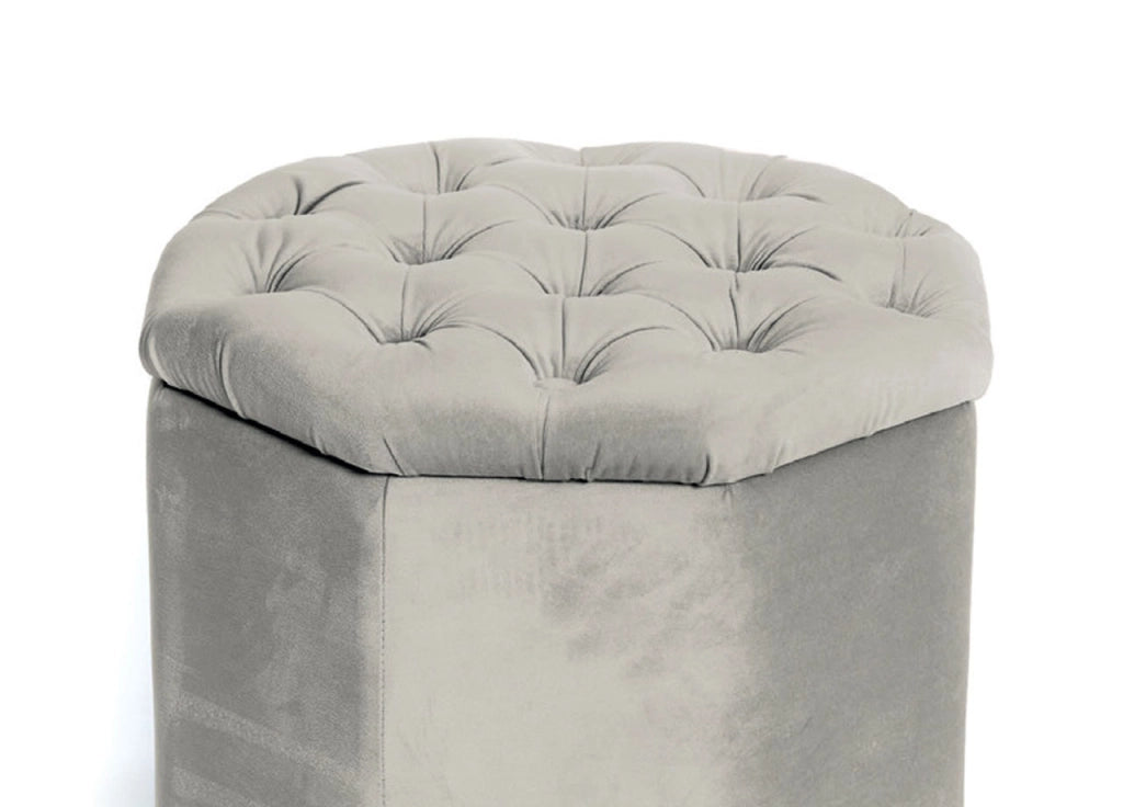 Pouf Salotto Contenitore Imbottito Trapuntato Ottagonale Velvet Tinta Unita - Pouf - Beige