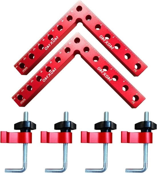 Vierkante posatore - 90 gradi - Angolo retto - Lega di alluminio - Tipo L - Lavorazione del legno - Falegname - Attrezzo di fissaggio - 140 mm x 140 mm - 2 pezzi