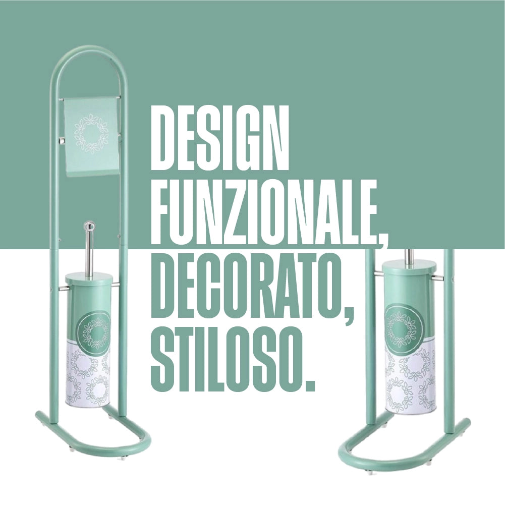 Piantana Portarotolo Porta Scopino Colonna da Bagno Metallo Verniciato Verde