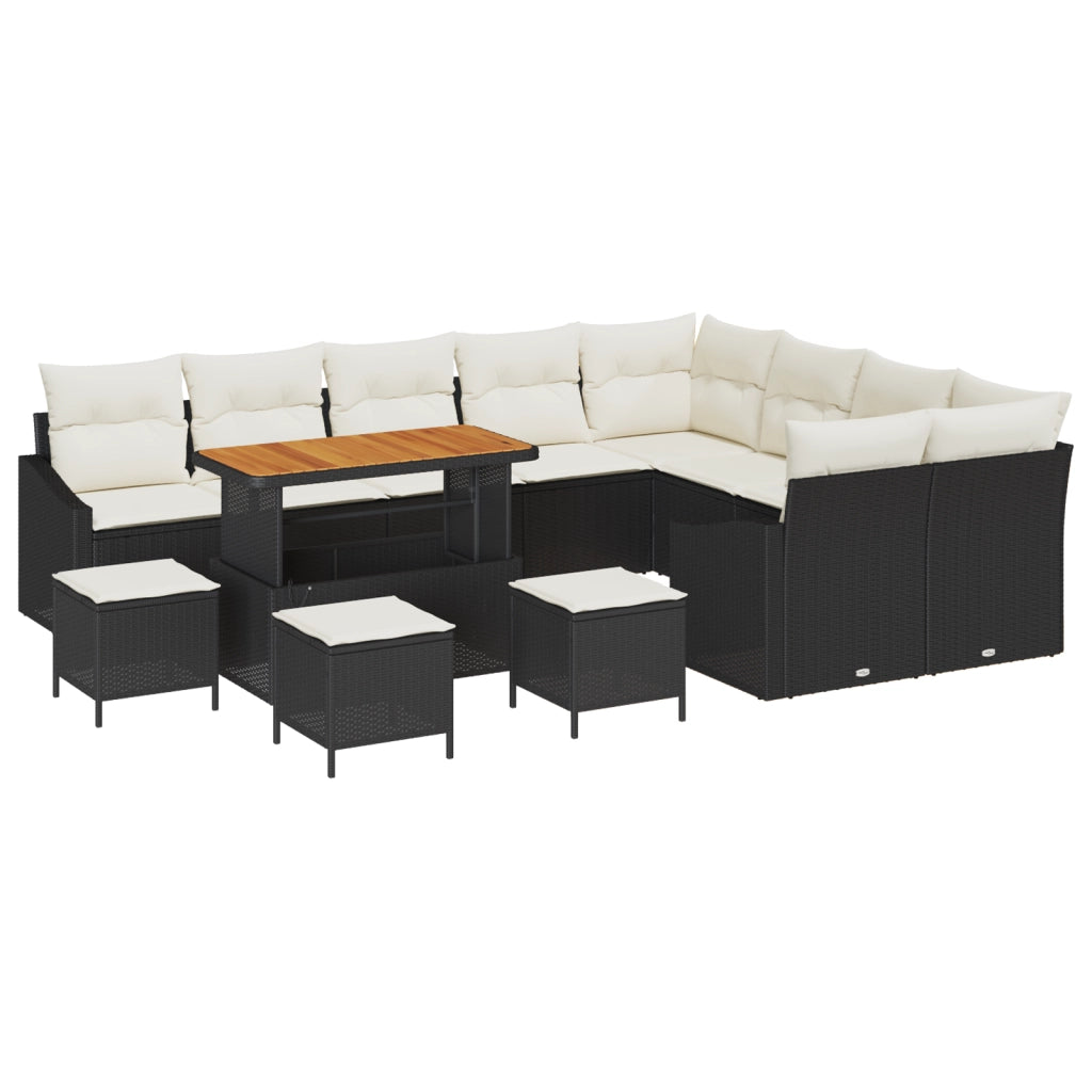 Set di Divani da Giardino con Cuscini da 13 Pezzi Black Polirattan Acacia