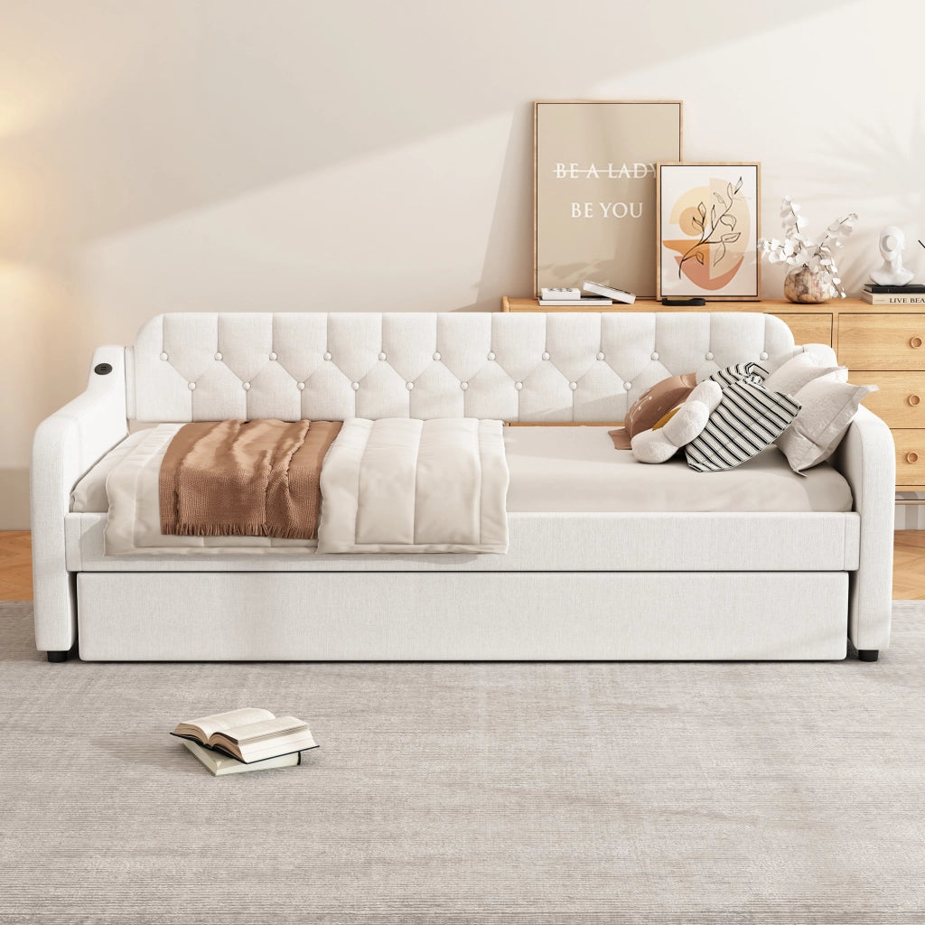 Divano letto estraibile - Zephmum- 90*200cm- beige- USB-Anschluss