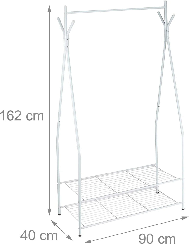 Appendiabiti con asta appendiabiti 2 scomparti per riporre scarpe e stivali 162 cm metallo bianco 13_0002133_2