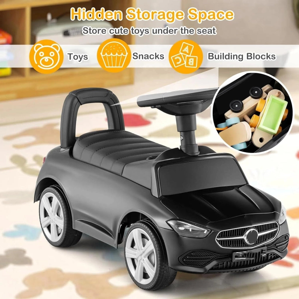 Macchina Cavalcabile per Bambini, Guida Realistica con Volante, Clacson, Suono del Motore, Spazio di Archiviazione Nascosto, Capacità 25 KG, per Bambine e Bambini 1-3 Anni (Nero)