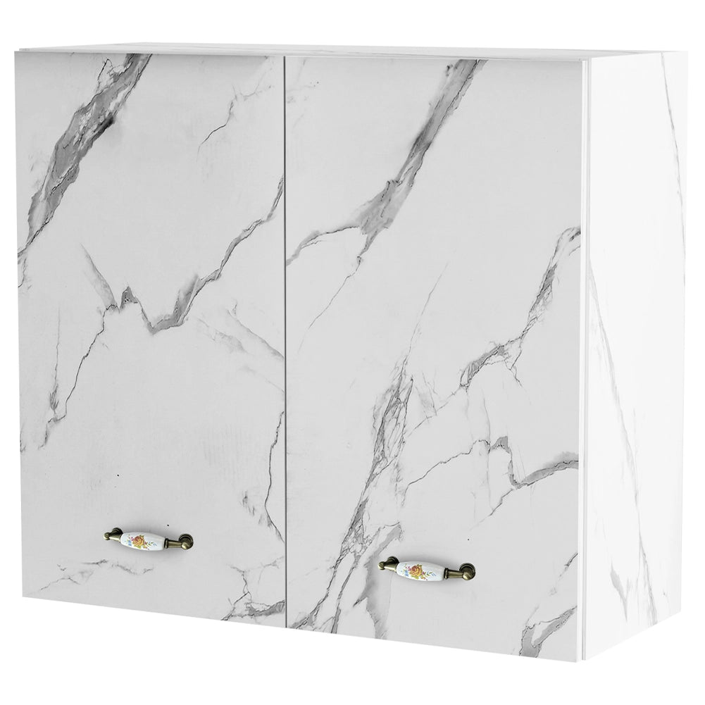 Pensile da Cucina Scolapiatti Sistema Raccogli Gocce 2 Ante Bianco Effetto Marmo