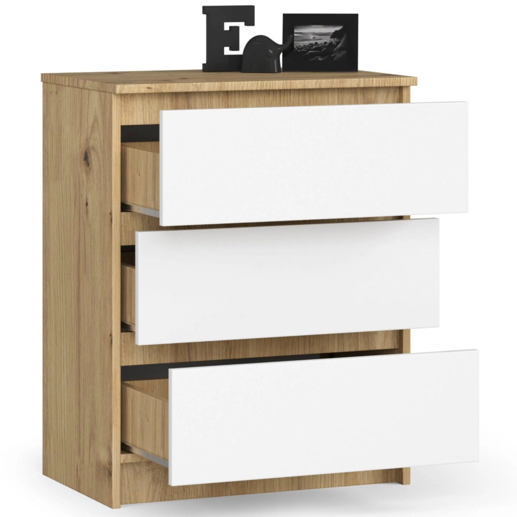 Cassettiera AKORD K60 Cassettiera Quercia Artisan 60 cm 3 cassetti inserto frontale Bianco 60x40x77 cm