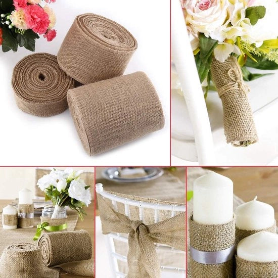 Tessuto di Juta 10 m Tessuto Tessile - Supporto per Tavolo - Decorazione per Matrimonio - Artigianato - Riciclabile - Buona Durezza - Juta
