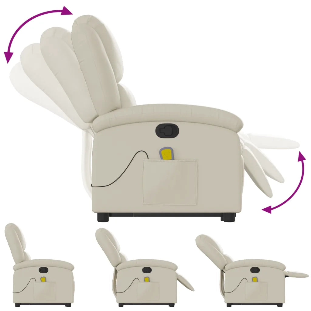 Poltrona | Sedia Relax Alzapersona Reclinabile Massaggio Crema Similpelle