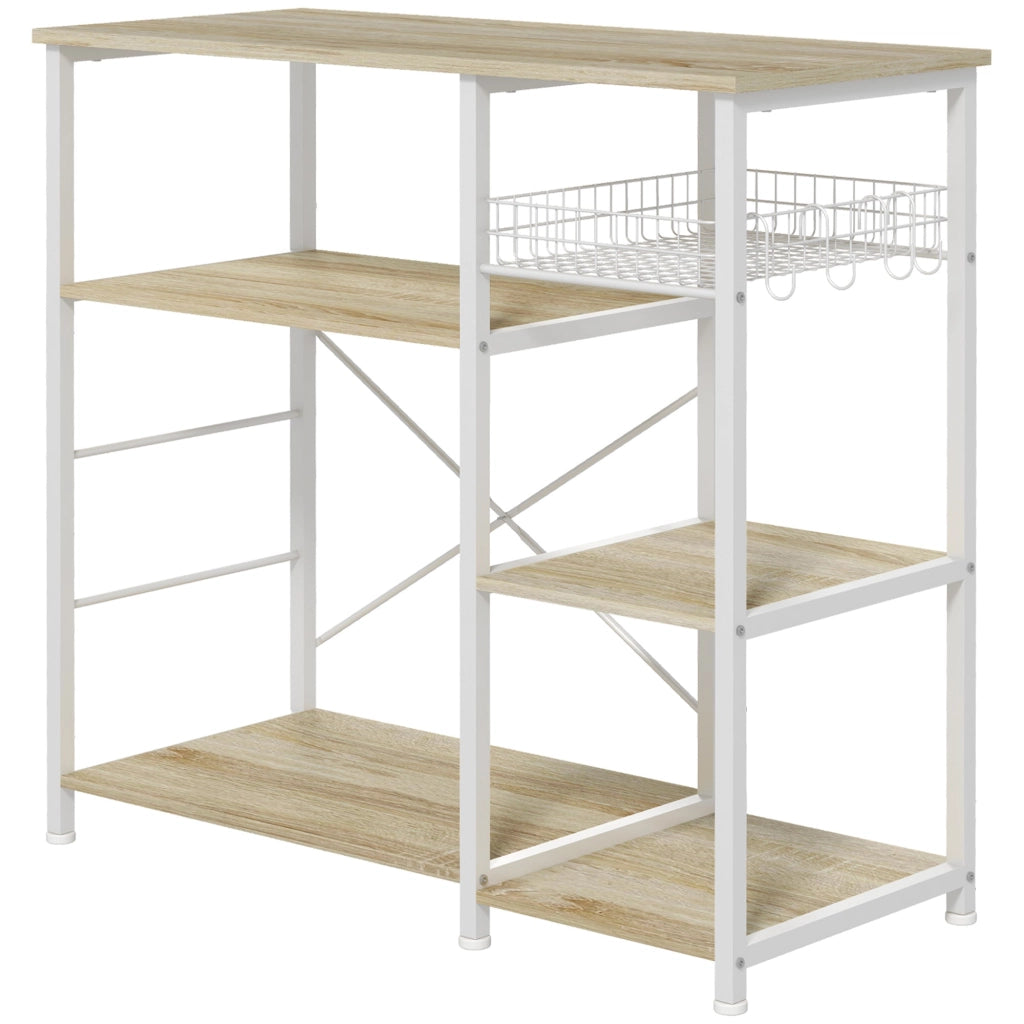 Mobile Cucina 4 Ripiani 90x40x84,5 cm in Legno e Acciaio Quercia e Bianco