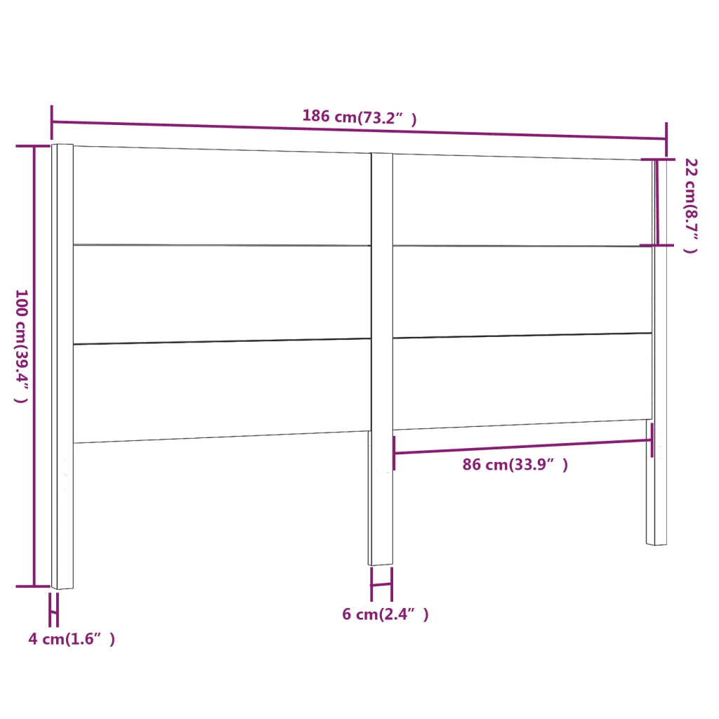 Testiera per Letto Bianca 186x4x100cm in Legno Massello di Pino 818736