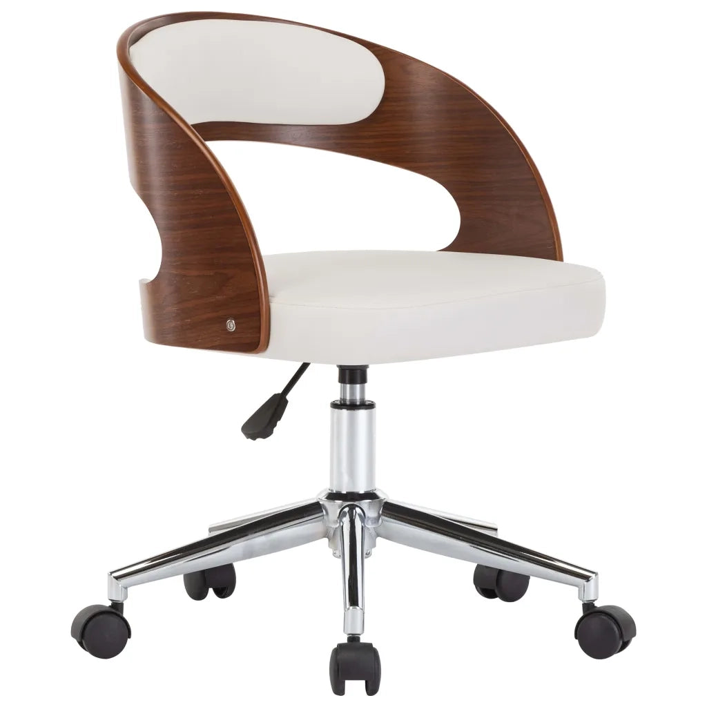 Sedia da Ufficio Girevole Bianca in Legno Piegato e Similpelle 3054843
