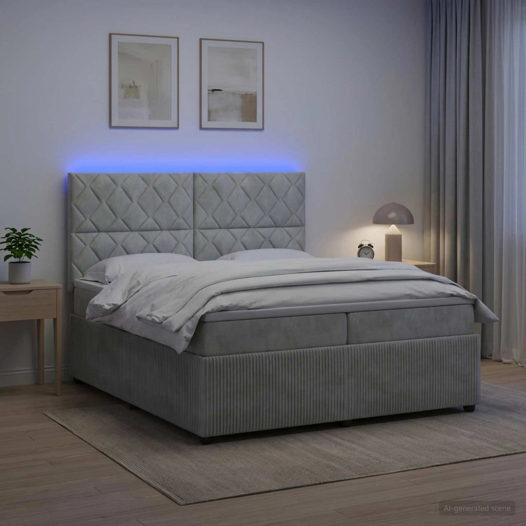 Letto Box Spring LED con Materasso Grigio Chiaro 200 x 200 cm 3456143