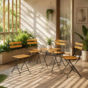 Folding Bistro Chairs, Set Of 4, Made Of Solid Acacia Wood