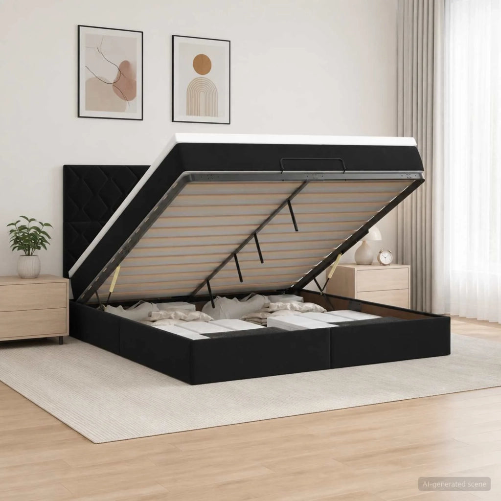 Letto Ottomano con Materasso e LED Nero 160 x 200 cm Velluto 3458387