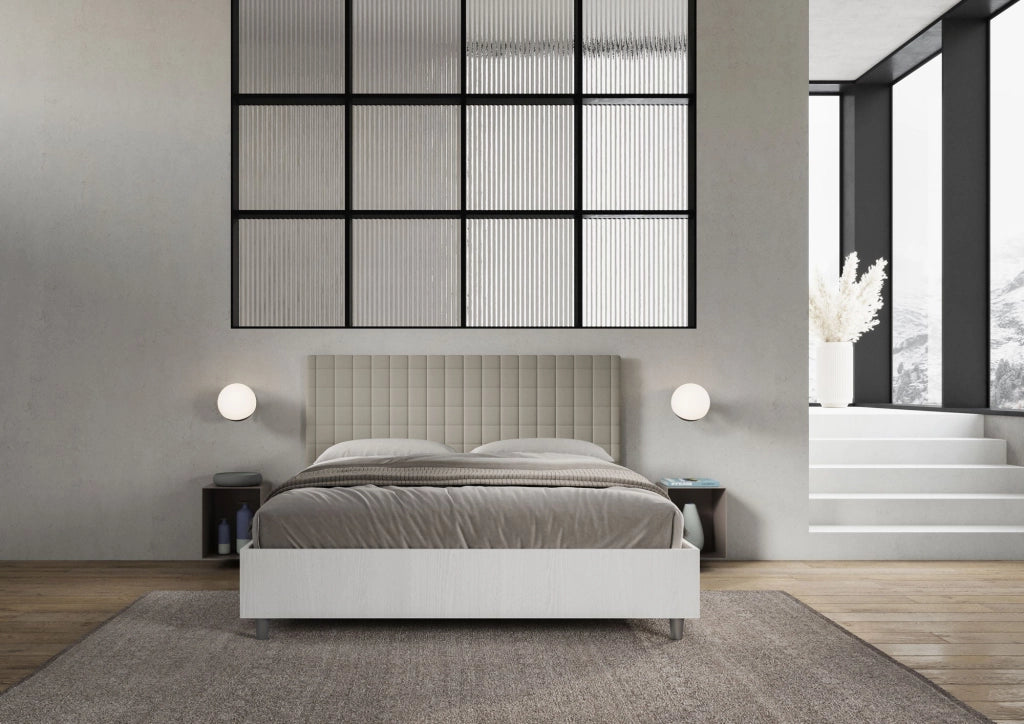 Letto Matrimoniale 160x200 cm con Rete e Contenitore Burmy Tortora
