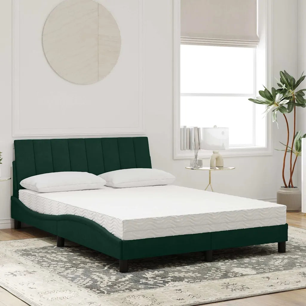 Letto con Materasso Verde Scuro 140x190 cm in Velluto