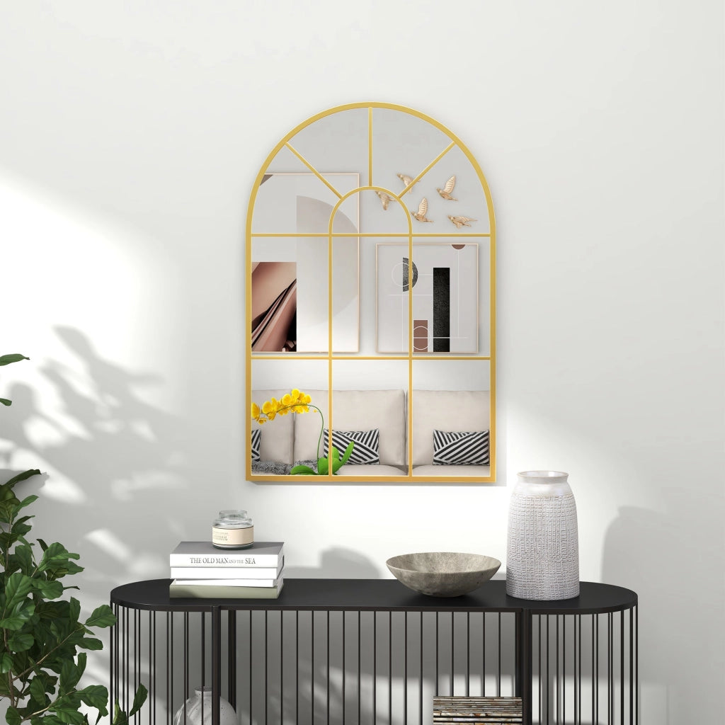Specchio da Parete ad Arco 91x2x60 cm Stile Moderno in Vetro e Metallo Oro