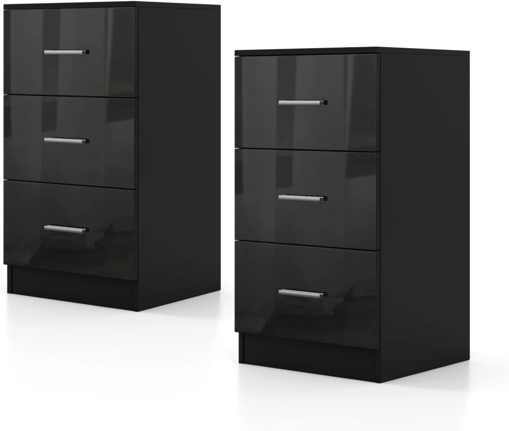 Comodino Camera da Letto 37 x 34 x 66,5cm, Cassettiera in Legno Moderno con 3 Cassetti, Mobile Salvaspazio per Soggiorno, Ufficio e Camerretta (1, Grigio)