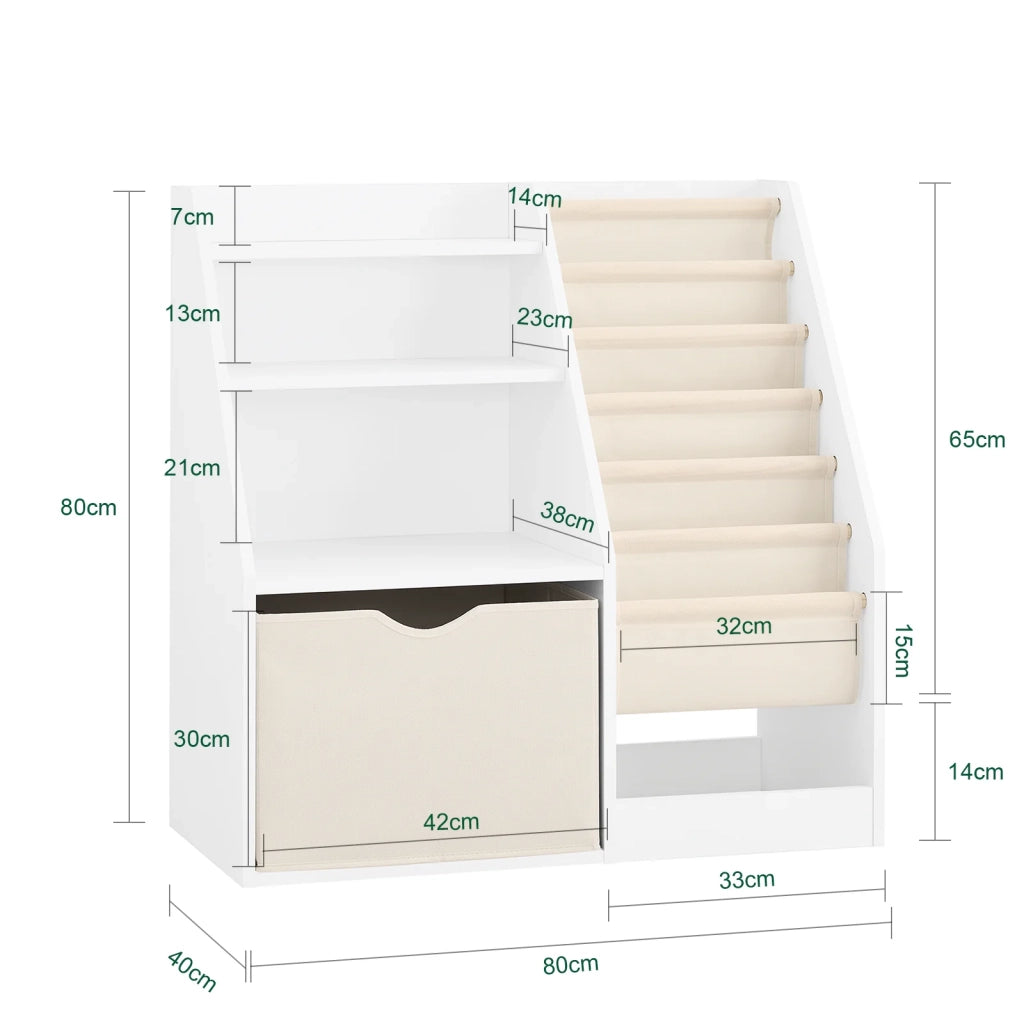 SoBuy KMB119-W Libreria Montessori per Bambini con 3 Ripiani e 1 Cesta Scaffale Portagiochi Bambini Libreria da Terra Salvaspazio e Multifunzione Bianco 80x40x80cm