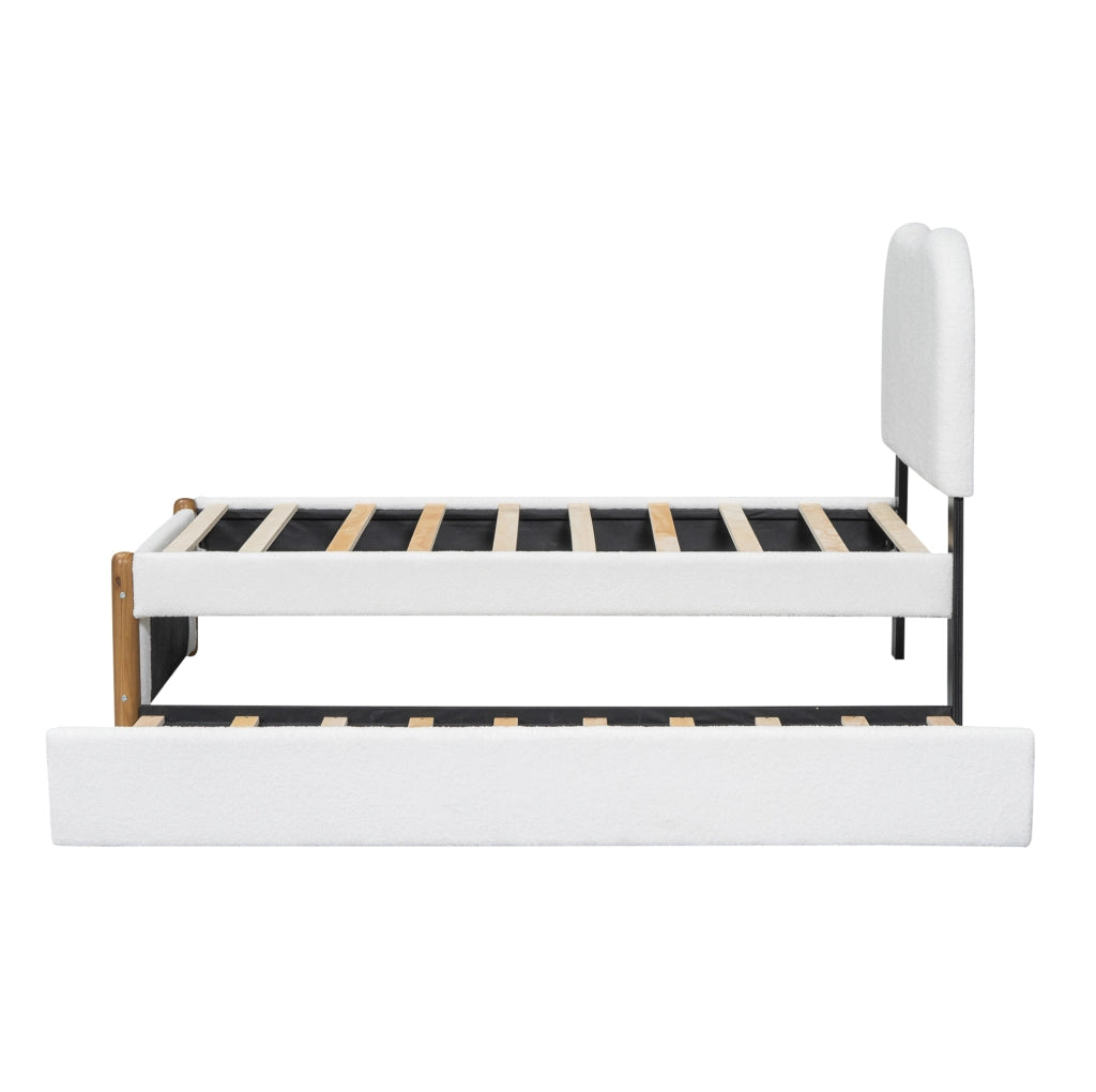 Letto imbottito 90x200 cm con letto estraibile; MDF e plush; bianco