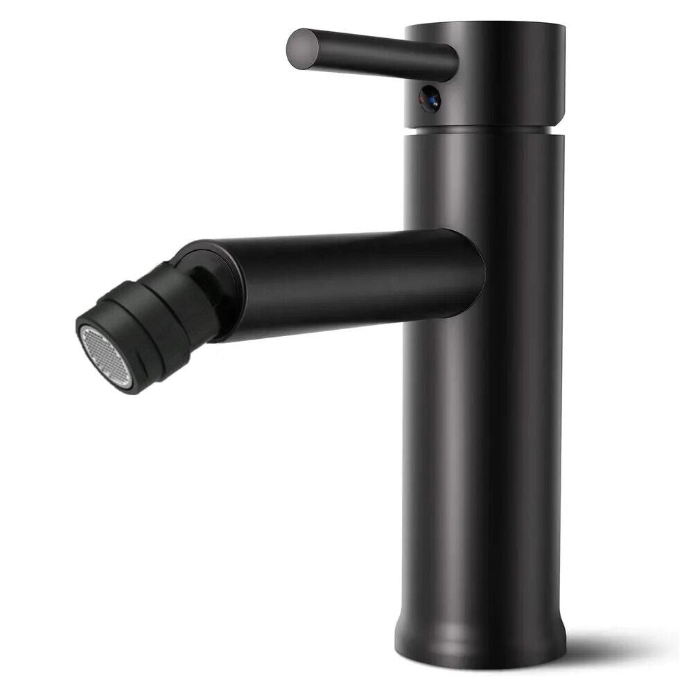 Miscelatore rubinetto lavabo bidet bagno acciaio inox nero + piletta RAY 87392