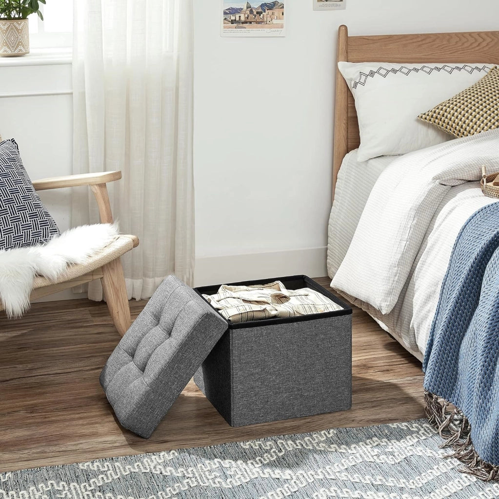 Pouf contenitore Valora grigio scuro con seduta pieghevole per soggiorno
