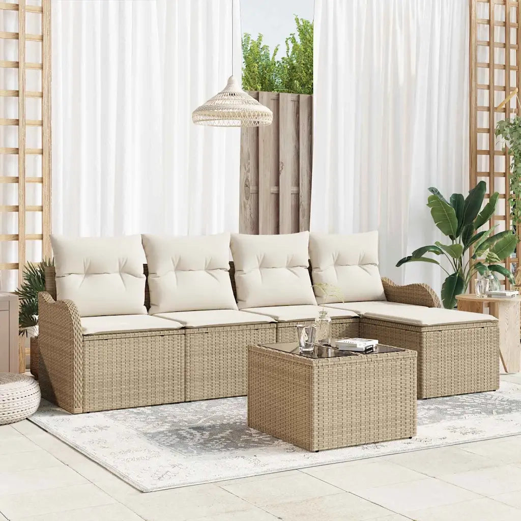 Set Divano da Giardino Beige polyrattan