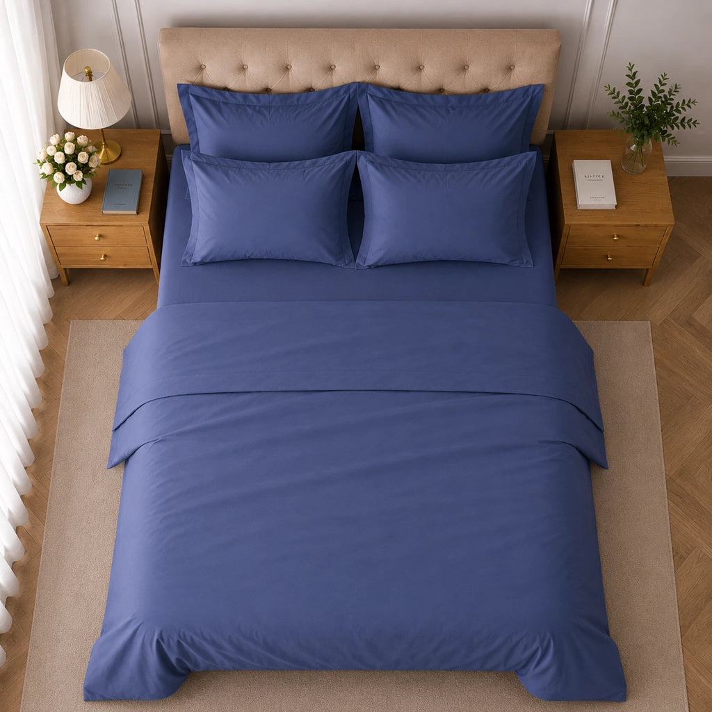 Rova, set Completo Letto Matrimoniale in Cotone, blu