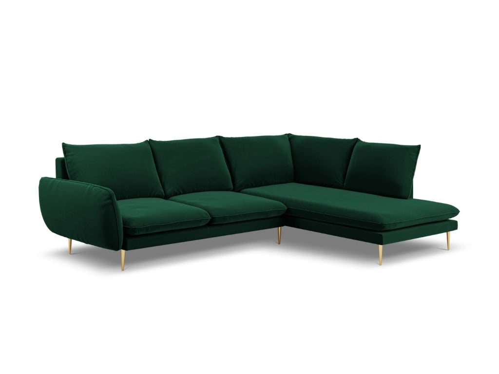 Cosmopolitan Design - Divano angolare destro "Vienna" 6 posti in velluto verde bottiglia 