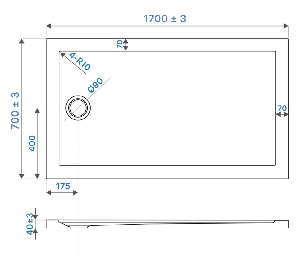 Piatto doccia 70x170 effetto pietra bianco in acrilico altezza slim | Petra