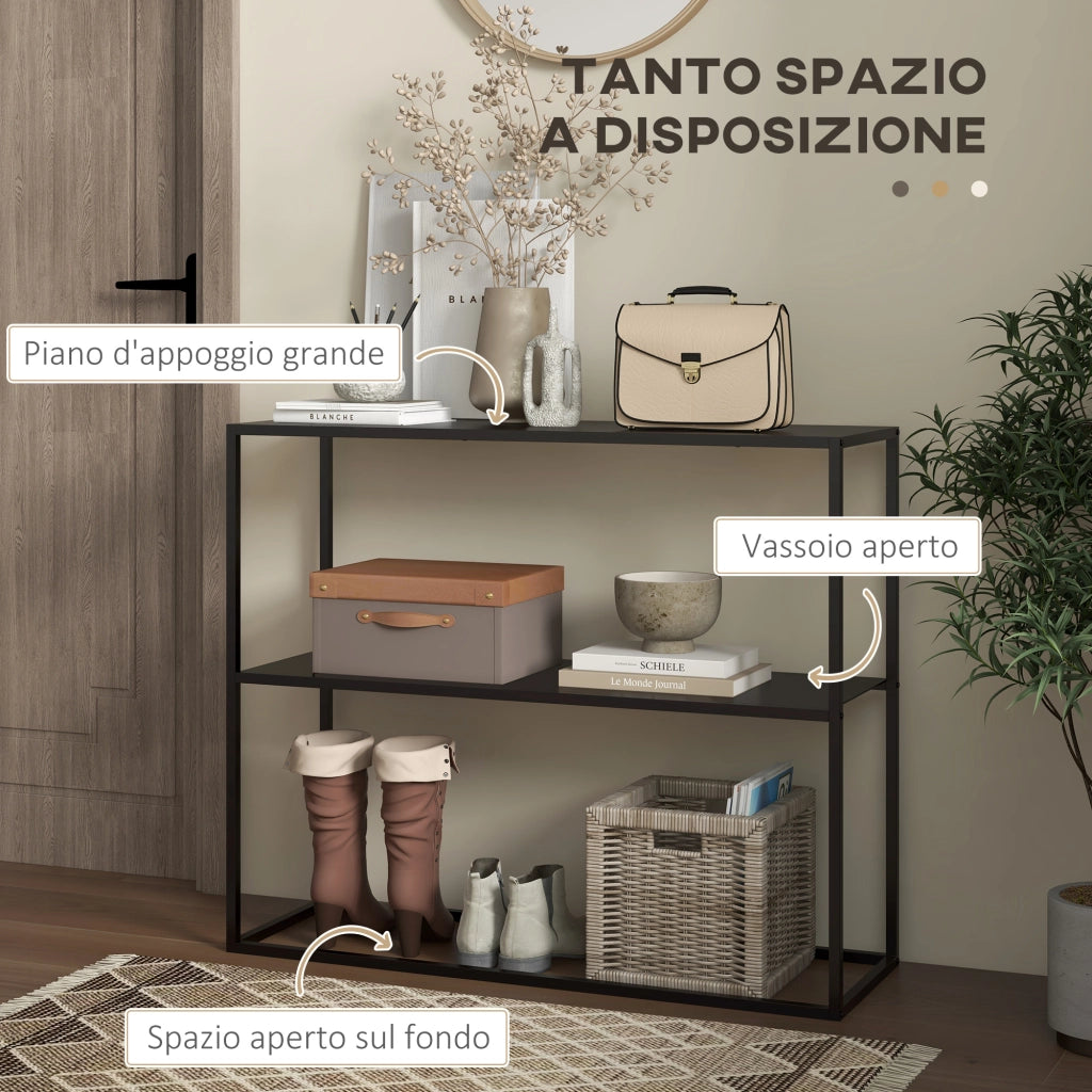 Consolle Ingresso Moderna ¨C zephmum ¨C 2 Ripiani Acciaio Nero 90x30x75cm