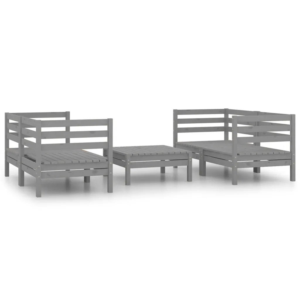 Set Divani da Giardino 5 pz Grigio in Legno Massello di Pino cod mxl 37007