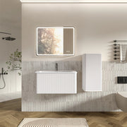 Set mobili da bagno con lavabo e specchio LED, mobile sospeso bianco in MDF