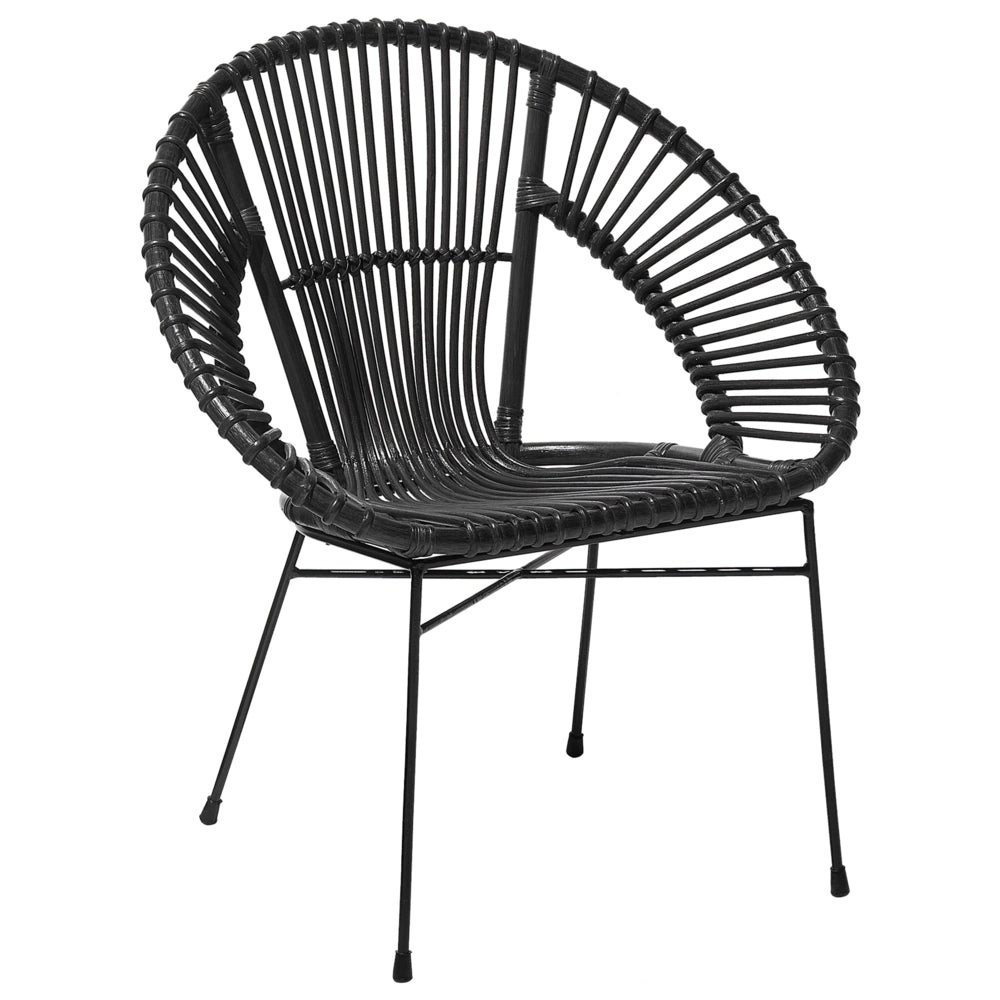 Poltrona Rattan Vimini Nero Gambe in Metallo Nero Papasan Soggiorno Sala da Pranzo