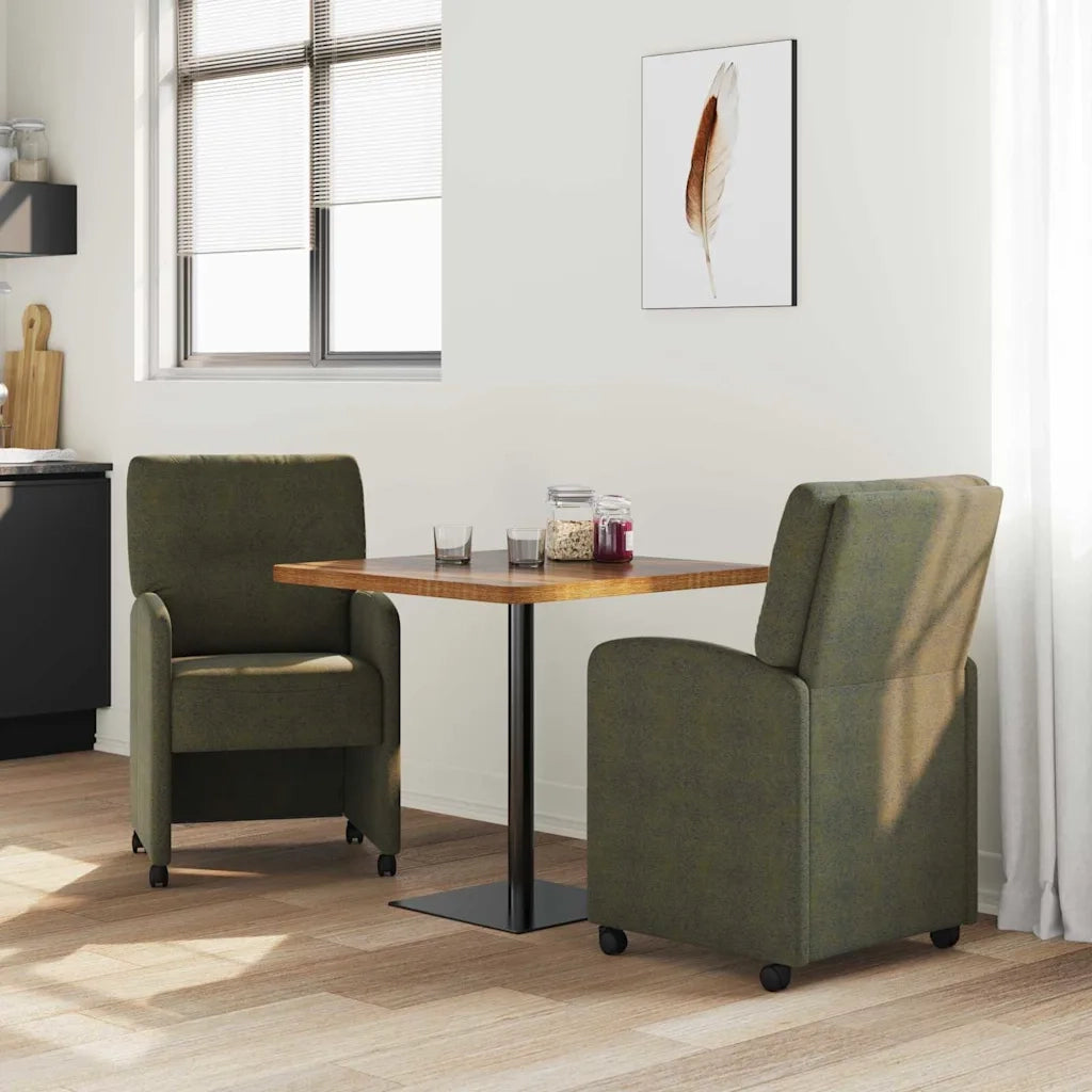Sedie da Pranzo con Ruote 2 pz | Sedie da cucina Verde militare 57 x 67 x 95 cm