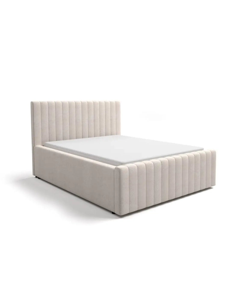 Letto matrimoniale ELORIA 160x200 in tessuto bouclé beige con testiera capitonnata e rete inclusa