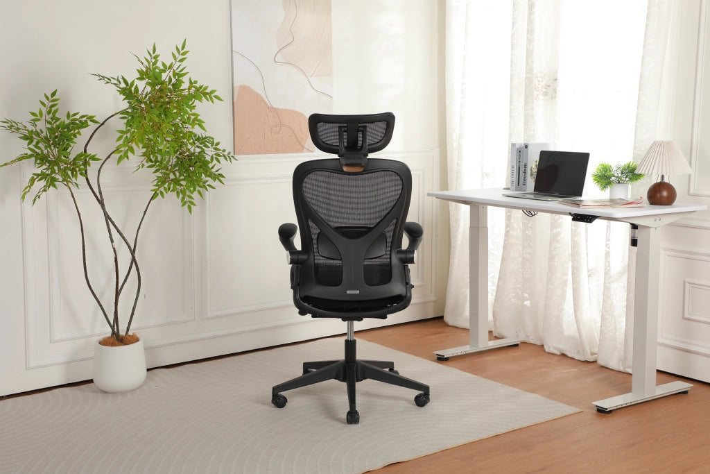 Chaise de bureau ergonomica pieghevole con supporto lombare e poggiatesta 3D in schiuma nera 65 × 61 × 40,5 cm