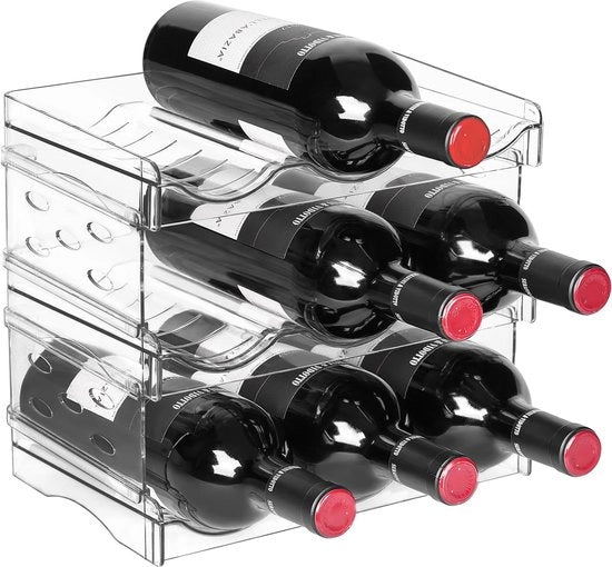 Flessenhouder Stacking per Wijn, Flessen Organizzatore, Flessen Raccoglitore per Frigorifero, Flessen Raccoglitore per Cucina, Cassetto per Frigorifero, Cassetto, Cassetto per Ufficio (3 Pezzi, 9 Flessini)