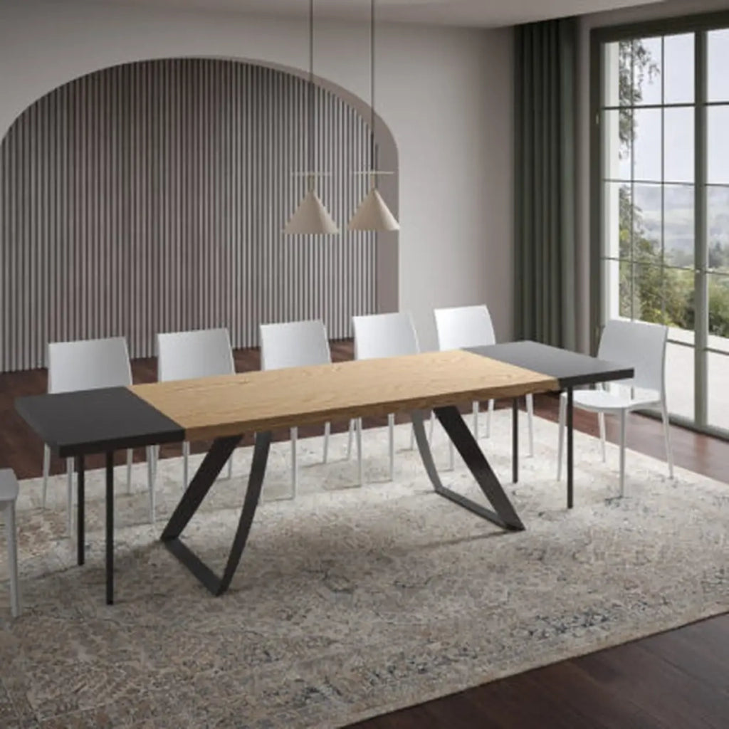 Tavolo allungabile 180/280x90 cm Tabira rovere scortecciato gambe antracite