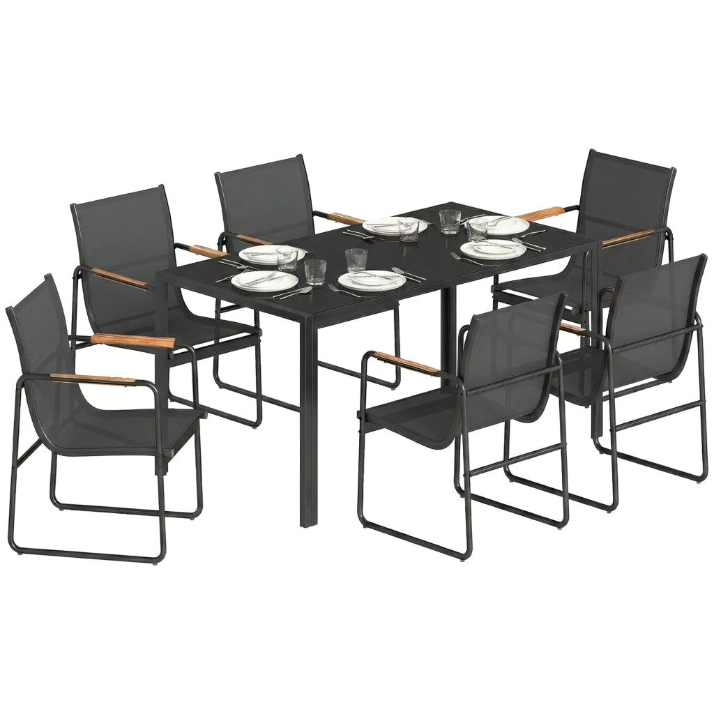 Set Giardino 7 Pezzi 6 Posti ¨C zephmum ¨C Tavolo Vetro Sedie Polyrattan Nero