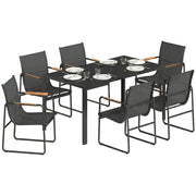 Set Giardino 7 Pezzi 6 Posti ¨C zephmum ¨C Tavolo Vetro Sedie Polyrattan Nero
