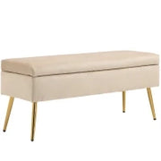 Panca Fondoletto Imbottita da 30.5L con Gambe Affusolate, in Tessuto Effetto Velluto, 102x35x43 cm, Beige