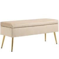 Panca Fondoletto Imbottita da 30.5L con Gambe Affusolate, in Tessuto Effetto Velluto, 102x35x43 cm, Beige
